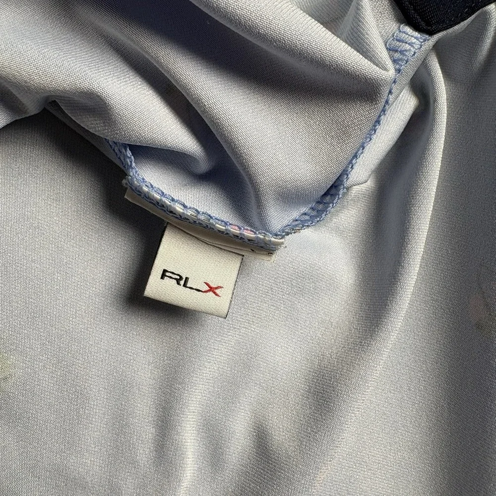 RLX Ralph Lauren Polo Shirt Mens L Blue Golf Flamingo Print Wicking Stretch